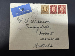7-12-2023 (3 W 34) UK Letter Posted To Australia 1937 - Air Mail UK To Melbourne  - Ship Mail Melbourne To Hobart - Autres (Air)