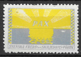 1914-1918 WW1  CINDERELLA Vignette époque Delandre PAX Svenska Freds Och Skiljedoms Foren Swedish Peace Forum - Militares