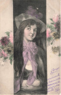 ARTS - Peintures Et Tableaux - Une Jeune Fille Au Cheveux Longs Souriante - Carte Postale Ancienne - Malerei & Gemälde