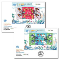 2021 UN Olympics 2020 Sports For Peace Pigeon Torch Gold Olympic S/Sheet FDC – 2 Diff. FDC (**) - Emissions Communes New York/Genève/Vienne