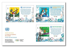 2021 UN Olympics 2020 Sports For Peace Pigeon Torch Gold Olympic,MS Sheet 3 SET FDC (**) - Emissions Communes New York/Genève/Vienne