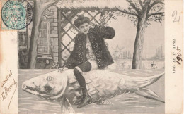 FÊTES ET VOEUX - 1er Avril - Une Fille Assise Sur Un Grand Poisson - Carte Postale Ancienne - April Fool's Day