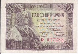 BILLETE DE ESPAÑA DE 1 PTA DEL 15/06/1945 ISABEL LA CATÓLICA SERIE D (BANK NOTE) - 1-2 Peseten