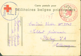 Guerre 40 CP Pour Militaire Belge Prisonnier Cachet Croix Rouge Belgique Pour Stalag V A Louisbourg Censure Camp N°35 - Gevangenenpost