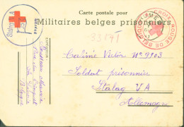 Guerre 40 CP Pour Militaire Belge Prisonnier Cachet Croix Rouge Belgique Pour Stalag V A Louisbourg Censure Camp N°35 - Kriegsgefangenenpost