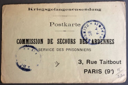 France, WW1 - Carte, Commission De Secours Des Ardennes, Service Des Prisonniers - (B3949) - WW I