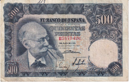 BILLETE DE 500 PTAS DEL AÑO 1951  SERIE B -  MARIANO BENLLIURE  (BANKNOTE) - 500 Pesetas