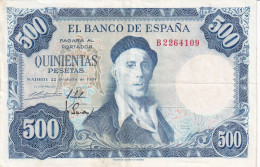 BILLETE DE ESPAÑA DE 500 PTAS DEL AÑO 1954 SERIE B EN CALIDAD MBC (VF) (IGNACIO ZULOAGA) - 500 Peseten