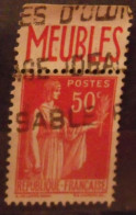 Timbre à Bande Publicitaire. Paix N° 283. 50 C. Type III 3. Pub Pubs Publicitaires Carnet. Galeries Barbès Meubles. - Altri & Non Classificati