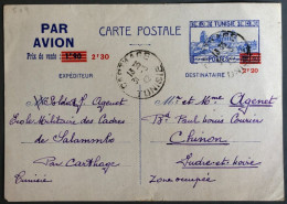 Tunisie, Entier-carte (surchargé) TAD CARTHAGE 31.3.1942 Pour Chinon (Zone Occupée) - (B4113) - Briefe U. Dokumente