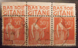 3 Timbres à Bande Publicitaire. Paix N° 283. 50 C. Type IV 4. Pub Pubs Publicitaires Carnet. Bas Soie Gitane. - Autres & Non Classés