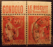 2 Timbres à Bande Publicitaire. Paix N° 283. 50 C. Type II 2. Pub Pubs Publicitaires Carnet. Gondolo Biscuit . - Altri & Non Classificati