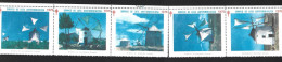 Anti-tuberculosis Fight. Strip 5 Vignettes Of Windmills From Portugal. Alcobaça Mill, From Island Of Madeira, Ericeira - Local Post Stamps