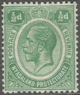 Nyasaland. 1921-33 KGV. ½d MH. Mult Script CA W/M SG 100 - Nyassaland (1907-1953)