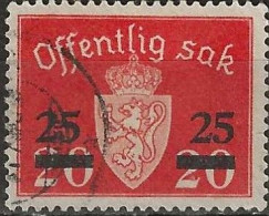 NORWAY 1949 Official Surcharged - 25ore On 20ore - Red FU - Oficiales