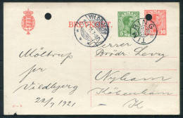 1921 Denmark Stationery Postcard TIMRING Stjernestempel STJ Star, VILDBJERG Sidestempel - Copenhagen  - Covers & Documents