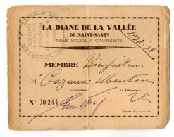 VP22.671 -  CAUTERETS 1937 / 38 - Carte De Membre De La Sté De Chasse... LA DIANE DE LA VALLEE DE SAINT - SAVIN - Cartes De Membre