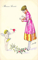 Illustrateur - Sager - Bonne Année - Porteur De Bonnes Nouvelles - Houx Et Guy  -  Carte Postale Ancienne - Sager, Xavier