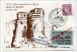 !!! EXPOSITION PHILATELIQUE D'ANGERS 1948 + VIGNETTE, CACHET PAR HYDRAVION MILITAIRE, TRANSPORTE PAR MONGOLFIERE - Briefmarkenmessen