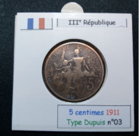 France 1911 5 Centimes Type Dupuis (réf Gadoury N°165) - 5 Centimes