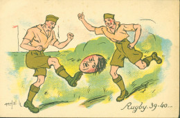 Guerre 40 Seconde Guerre Mondiale CP CPA Humoristique Rugby 39 40 Tête Adolf Hitler Comme Ballon Illustrateur Marcel B? - Guerre 1939-45
