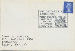 GB SPECIAL EVENT POSTMARKS 1972 BRITISH PHILATELIC EXHIBITION LONDON WI - HONG KONG STUDY CIRCLE 21ST YEAR - Storia Postale