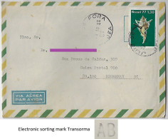 Brazil 1977 Cover From Juiz De Fora To Blumenau Stamp Fauna Mollusk Shell Murex Transorma Electronic Sorting Mark AB - Storia Postale