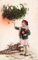 NOEL - Joyeux Noel - Petite Fille Sous Le Gui - Carte Postale Ancienne - Andere & Zonder Classificatie