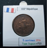 France 1916 5 Centimes Type Dupuis (réf Gadoury N°165) - 5 Centimes