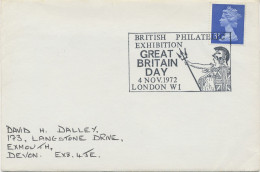 GB SPECIAL EVENT POSTMARKS 1972 BRITISH PHILATELIC EXHIBITION LONDON WI - GREAT BRITAIN DAY - Cartas & Documentos