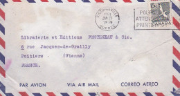 Canada-Lettre De VICTORIAVILLE à  POITIERS (France)-timbre Seul Sur Lettre..cachet 25 JAN1961"POURQUOI...PRINTEMPS " - Storia Postale