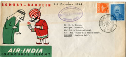 INDE ENVELOPPE ILLUSTREE " BOMBAY-BAHREIN 4th OCTOBER 1960 AIR-INDIA INAUGURAL FLIGHT " DEPART BOMBAY 4 OCT 60 POUR..... - Cartas & Documentos