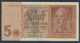 Deutsches Reich Rosenbg: 179b, 8stellige Kontrollnummer Gebraucht (III) 1942 5 Reichsmark (10288372 - 5 Reichsmark