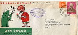 INDE ENVELOPPE ILLUSTREE " BOMBAY-BAHREIN 4th OCTOBER 1960 AIR-INDIA INAUGURAL FLIGHT " DEPART BOMBAY 4 OCT 60 POUR..... - Briefe U. Dokumente