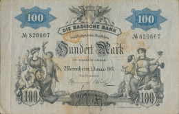 Baden Rosenbg: BAD5b, Länderbanknote Badische Bank Gebraucht (III) 1907 100 Mark (10288536 - 100 Mark