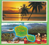 2 CARTES POSTALES TAHITI ET COUCHER DE SOLEIL DE MEILLEURS VOEUX - Französisch-Polynesien