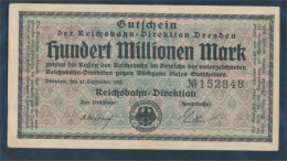 Dresden Pick-Nr: S1177 Inflationsgeld Der Deutschen Reichsbahn Dresden Gebraucht (III) 1923 100 Millionen Mark (10288426 - 100 Mio. Mark