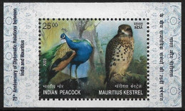 INDIA 2023 MNH MS, Joint Issue, Peacocks, Kestrel, Birds Of Prey - Joint Issues