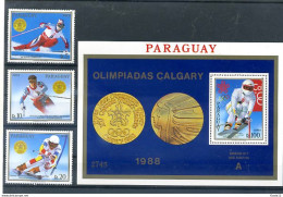 A17729)Olympia 88: Paraguay 4262 - 4264** + Bl 453** - Hiver 1988: Calgary