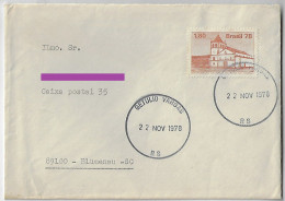 Brazil 1978 Cover From Getúlio Vargas To Blumenau Stamp Restoration Of The Pátio Do Colégio Jesuit Church - Covers & Documents