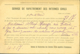 Guerre 14 CP FM Service De Rapatriement Des Internés Civils Bureau Recherche Cachet à Date D'essai Evian Les Bains 1917 - Guerre De 1914-18