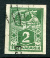 ESTONIA 1922 Definitive:Worker 2 M. Imperforate. Used  Michel 34B - Estonia