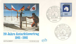 519  Traité Sur L'Antarctique: Env. 1er Jour D'Allemagne, 1981 -  Antarctic Treaty, Map, Flag. Carte Drapeau - Traité Sur L'Antarctique