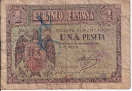 BILLETE DE 1 PESETA DE BURGOS DEL 28 DE FEBRERO DEL AÑO 1938 SERIE G (RARO) (BANKNOTE) - 1-2 Peseten