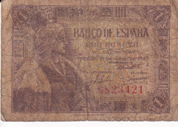 BILLETE DE ESPAÑA DE 1 PTA  DEL AÑO 1945 SIN SERIE (BANKNOTE) ISABEL LA CATOLICA - 1-2 Peseten