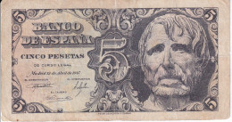 BILLETE DE ESPAÑA DE 5 PTAS DEL AÑO 1947 SERIE A  (BANKNOTE) SENECA - 5 Peseten