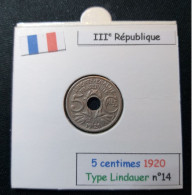 France 1920 5 Centimes Type Lindauer (réf Gadoury N°170) RARE (petit Tirage) - 5 Centimes