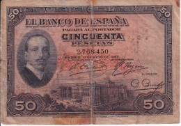 BILLETE DE 50 PTAS DEL AÑO 1927 CON RESELLO DE LA REPUBLICA ESPAÑOLA - 50 Peseten