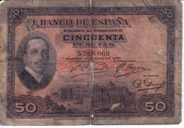 BILLETE DE 50 PTAS DEL AÑO 1927 CON RESELLO DE LA REPUBLICA ESPAÑOLA - 50 Pesetas