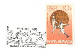 723  Escrime: Oblitération Temp. Roumanie, 1994 - Fencing Special Cancel On Plain Cover. Olympic Games, Jeux Olympiques - Esgrima